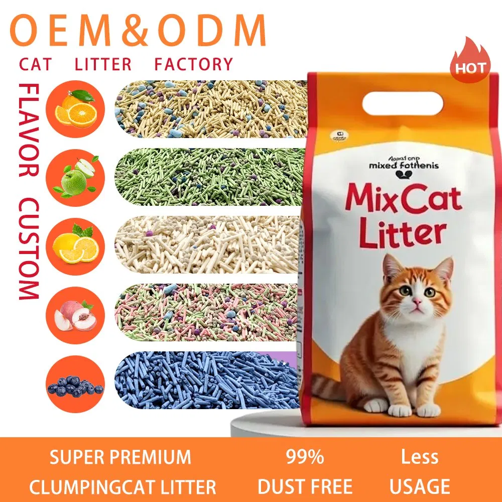 Fornecedor de areia para gatos mistos econômica, fácil de aglomerar, areia para gatos biodegradável, embalagem OEM para varejistas de animais de estimação
