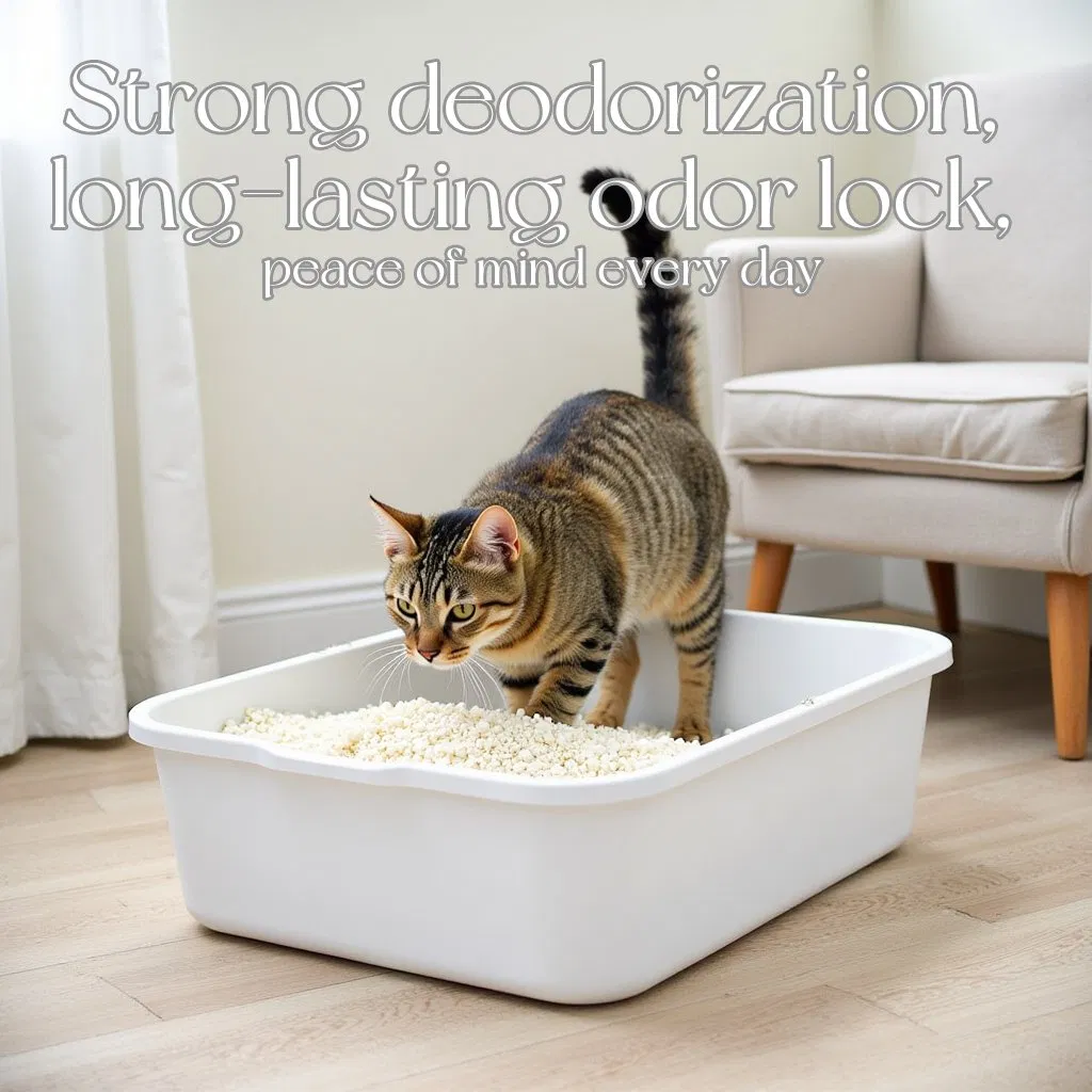 Areia para Gato OEM Natural Sem Fragrância 100% Baseada em Plantas Areia para Gato de Forte Agregação Ecológica Altamente Absorvente Controle de Odor Biodegradável Areia de Mandioca para Gato
