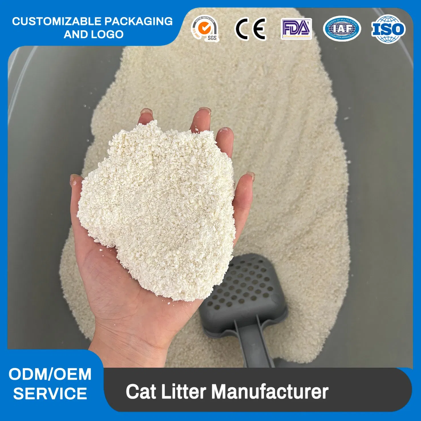 Areia para Gatos à Base de Mandioca, Agregadora, Descarga, Baixo Pó, Controle Superior de Odor, Ecológica, Biodegradável