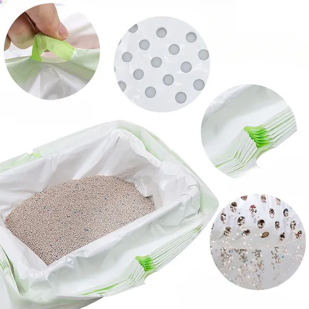 Saco de Lixo para Gato com Furo Respirável, Sifão, Descartável, Forro de Caixa para Animais de Estimação com Cordão