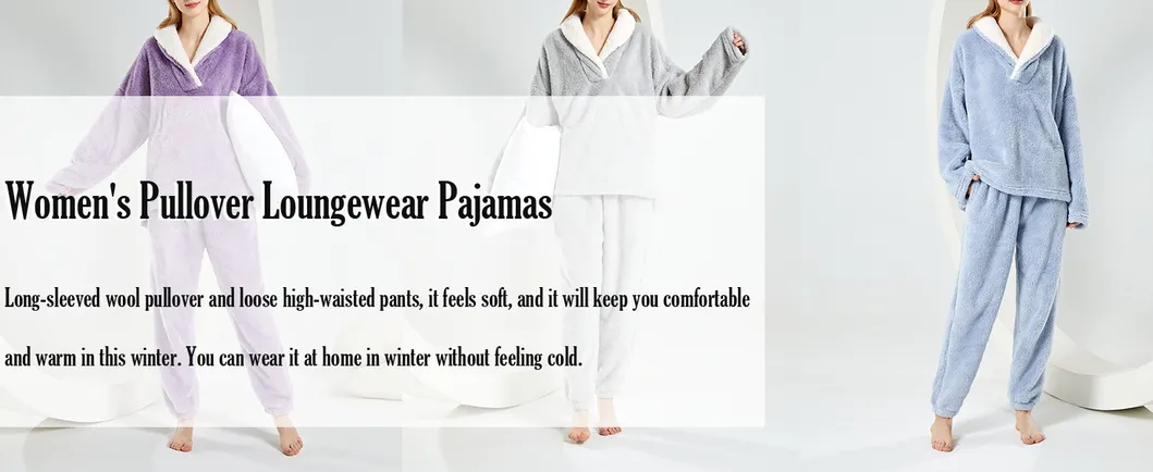 Ropa de casa Ropa de dormir Conjunto de pijamas casuales Suelto de manga larga Sudadera de forro polar y pantalones