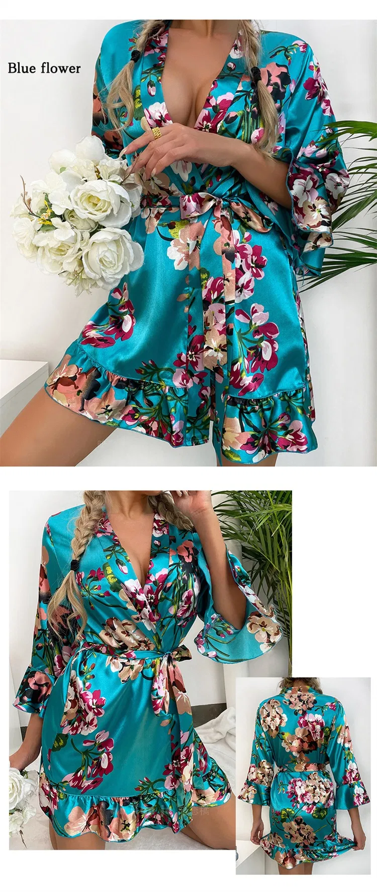 Pijamas de seda natural con estampado para mujer