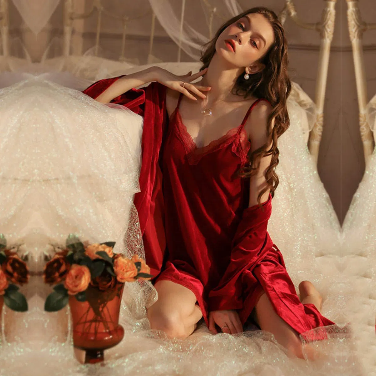 Pijamas de terciopelo dorado para mujer de OEM