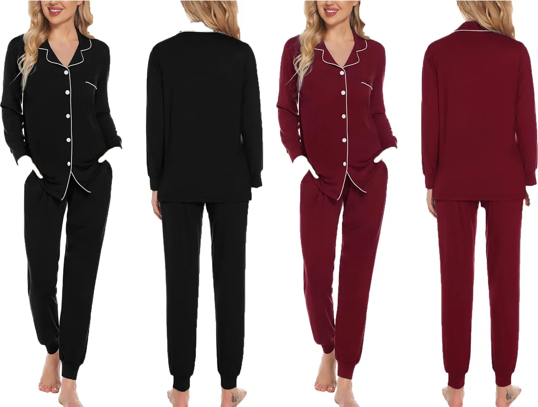 Conjunto de pijama de bambú personalizado para mujer, camisón de manga larga con botones