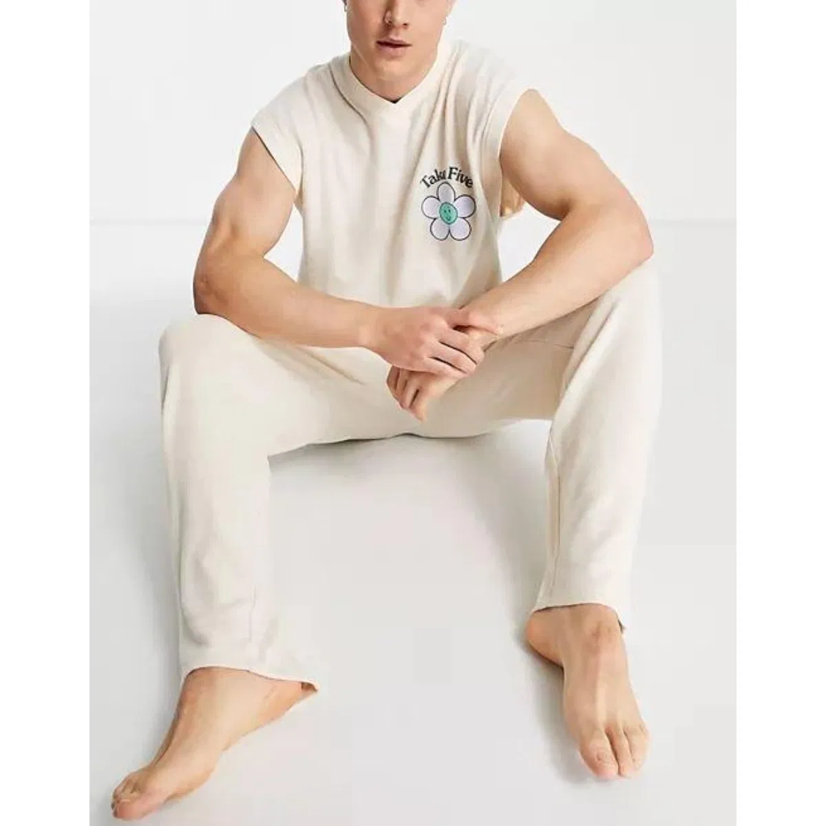 Conjunto de pijama de lujo para hombres, pantalones y chaleco con estampado gráfico de Ky Modal con cuello en V