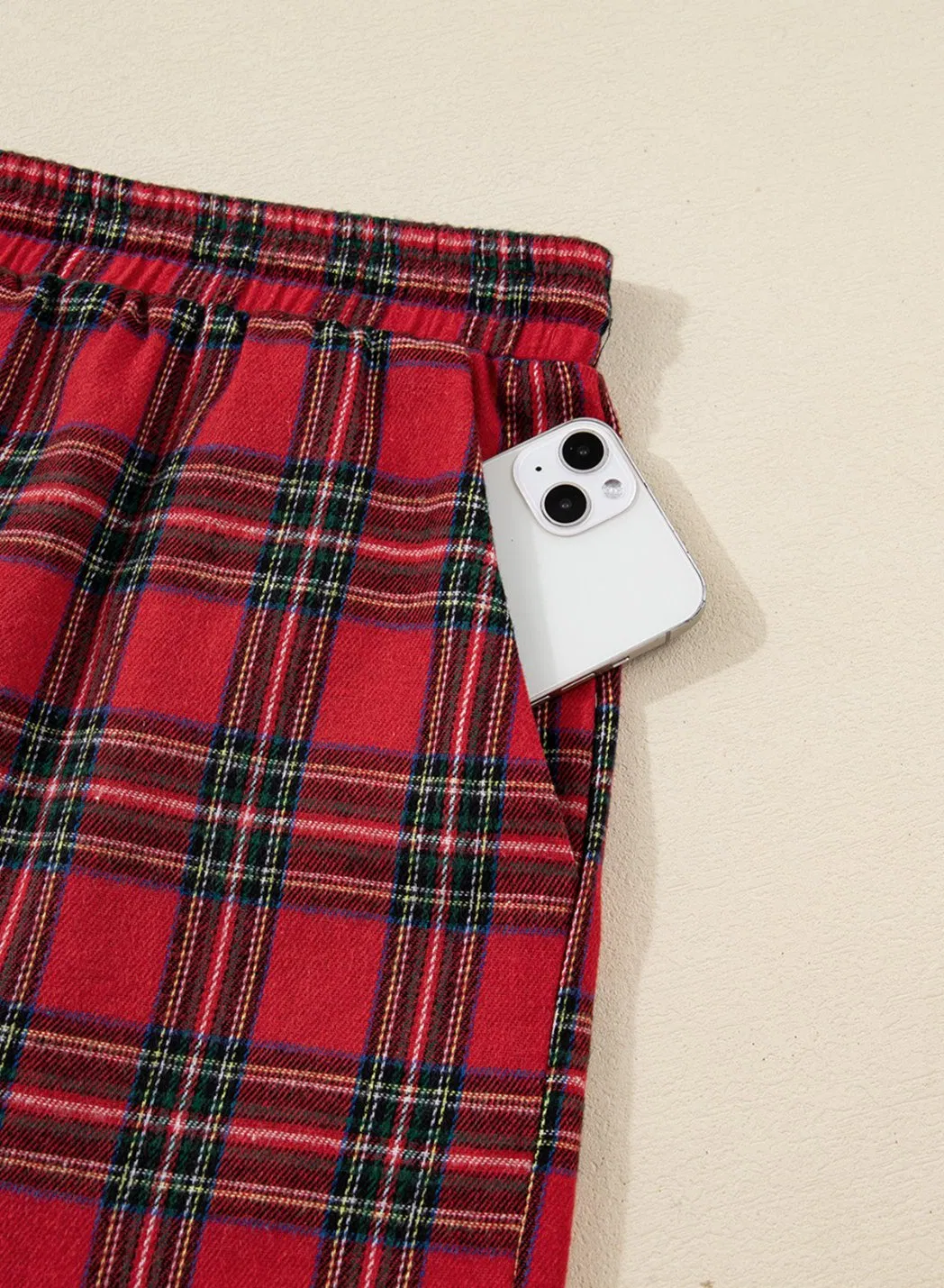 Querido Amante Boutique Mayorista Talla Grande Camisa de Manga Larga a Cuadros con Contraste y Pantalones Cortos 2PCS Conjunto de Pijama