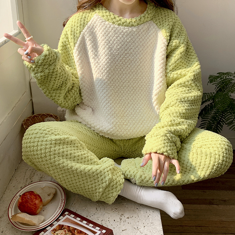 Conjunto de pijama de loungewear grueso para mujeres, ropa de invierno cálida