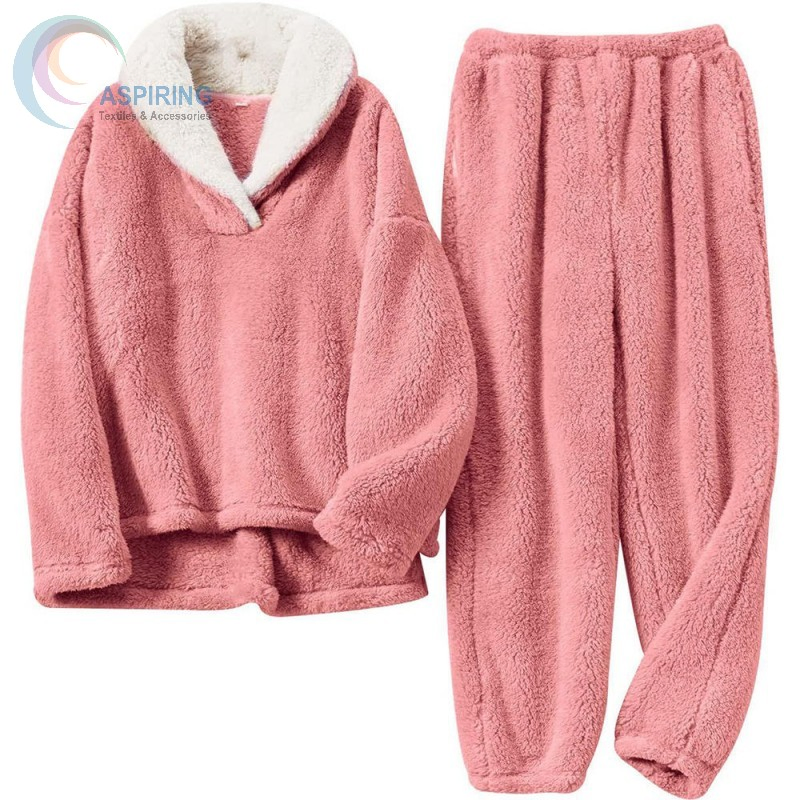 Conjunto de pijama de mujer de algodón de terciopelo grueso y cómodo para invierno