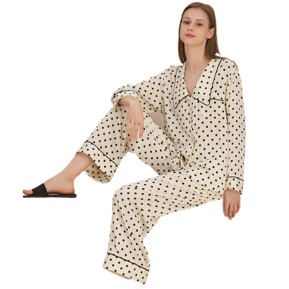 Conjunto de pijamas de manga larga premium, lujo para mujeres, ropa de dormir