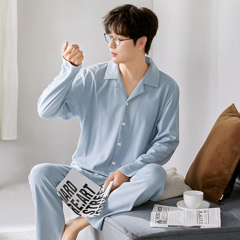 Cardigan de color sólido de manga larga de algodón puro para hombres, se puede usar afuera, tamaño grande, ropa de casa, traje casual para jóvenes y personas de mediana edad, pijamas