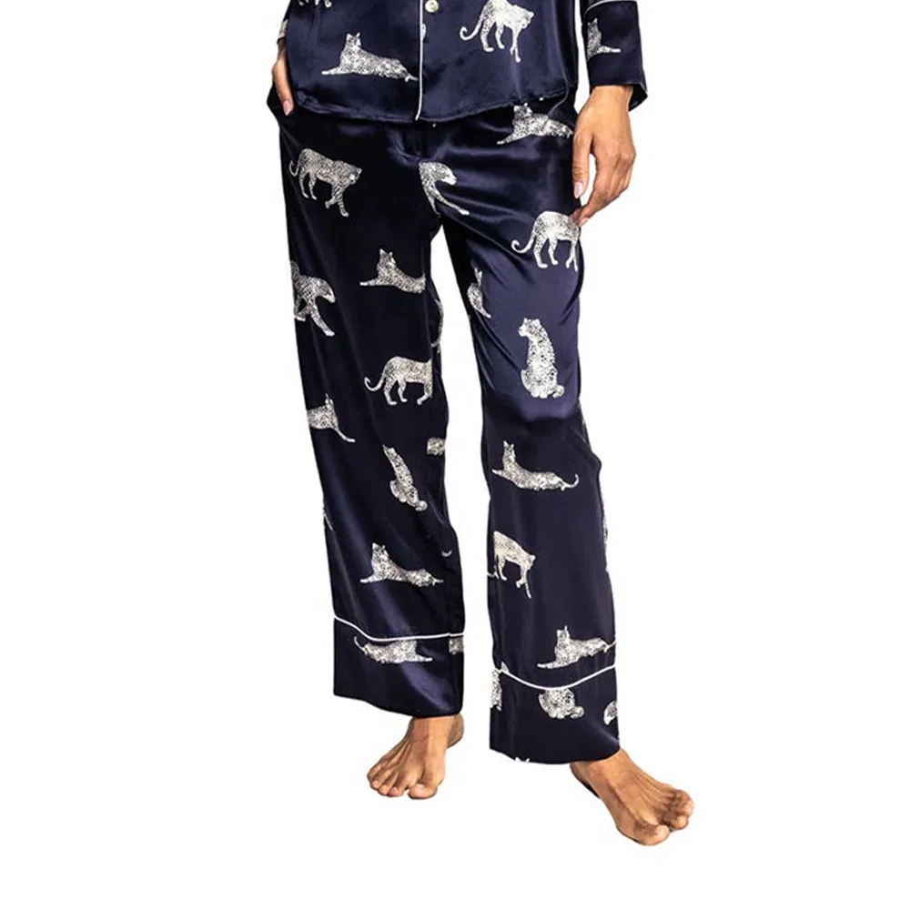 Conjunto de pijama de seda para mujeres con estampado de animales 2 Piezas conjunto de pijama de seda de lujo con estampado geométrico para mujeres