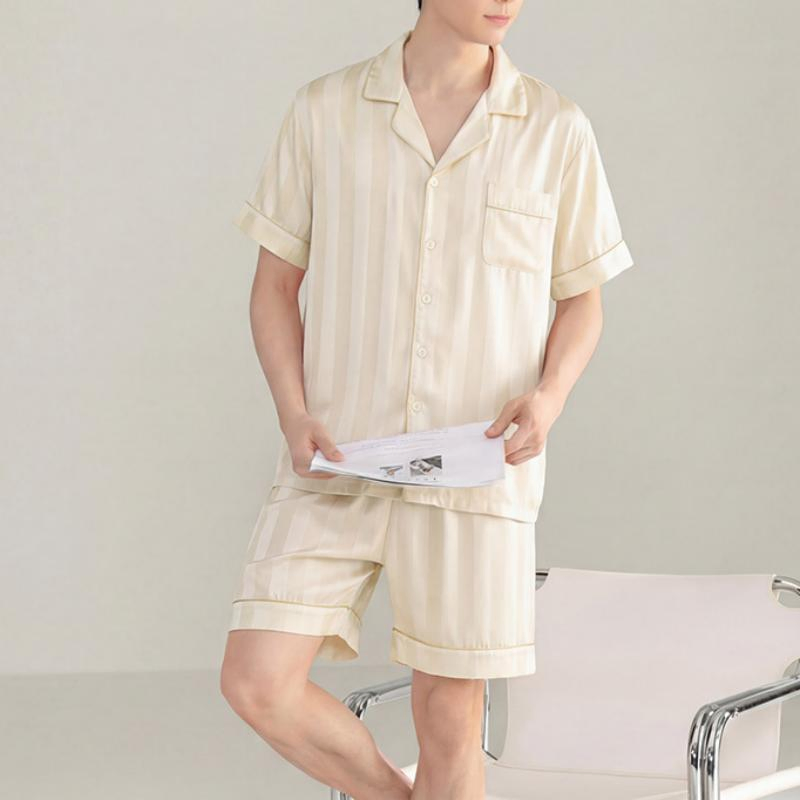 Conjunto de pijama de manga corta para hombres de seda suave