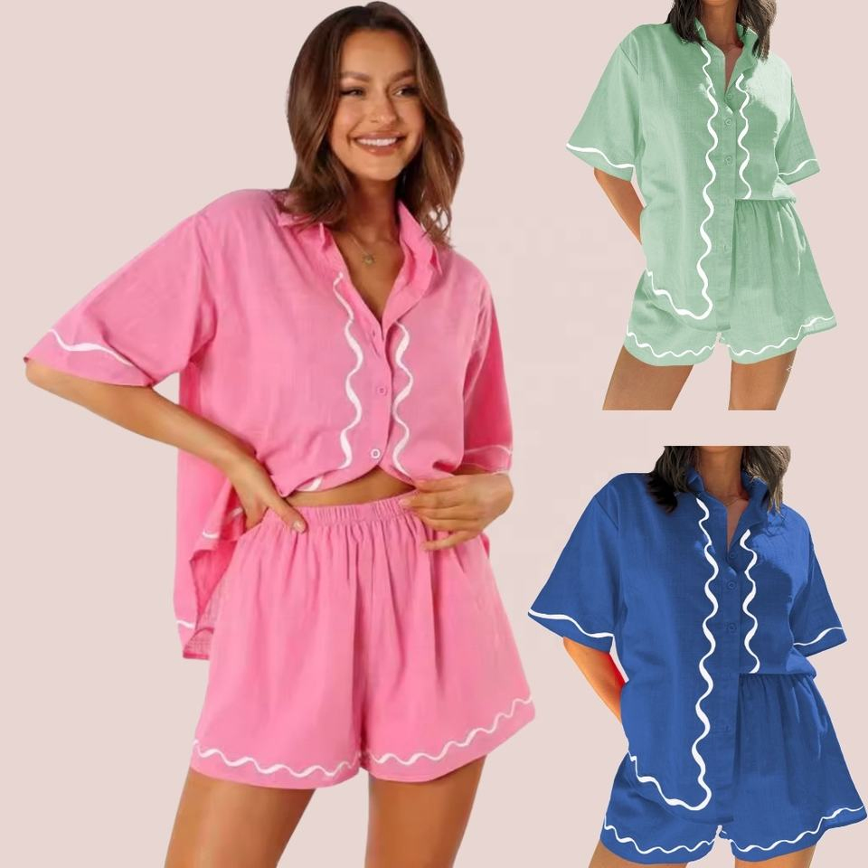 Conjunto de pijamas cortos de verano para mujer, cómodo y casual
