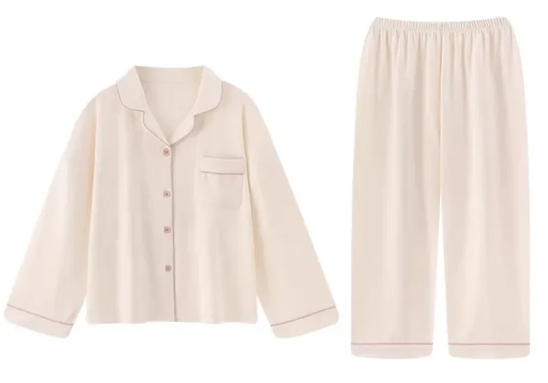 Pijamas de algodón de manga larga en color sólido de primavera y otoño