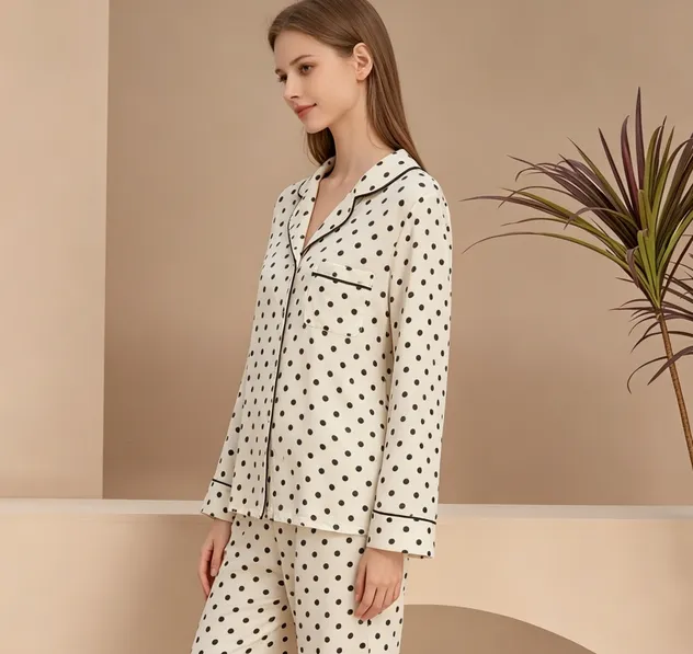 Conjunto de pijamas de manga larga premium, lujo para mujeres, ropa de dormir
