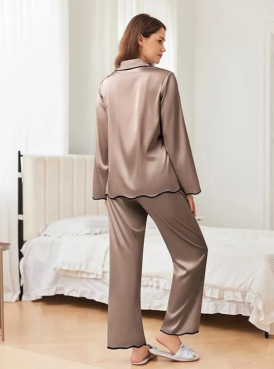Pijamas largos de seda de alta calidad personalizados con bajo MOQ