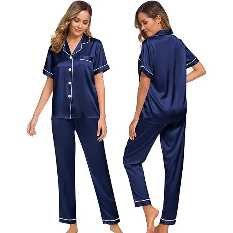 Conjunto de pijamas de satén para mujeres, ropa de dormir para el hogar, pijama de verano
