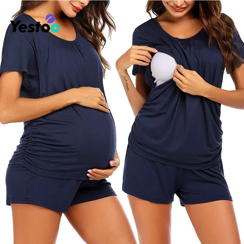 Conjunto de pijamas de maternidad suaves para amamantar, ropa de dormir para el posparto