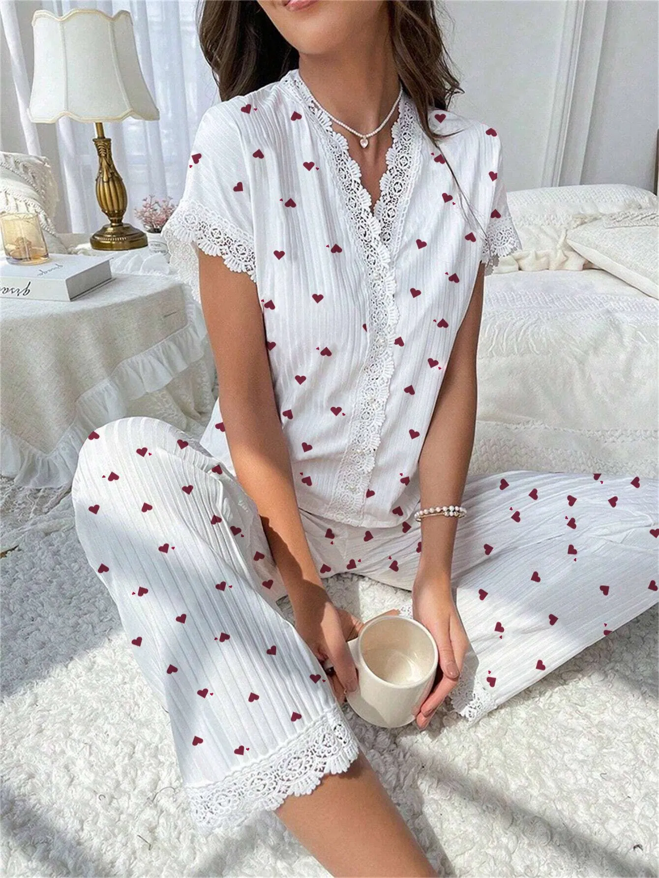 Pijamas de Mujeres 2 Pieza Sin Mangas Conjunto Transpirable Ropa de Casa Ropa de Dormir