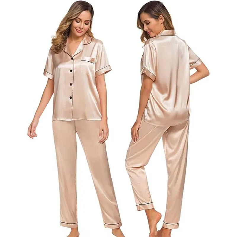Conjunto de pijamas de satén para mujeres, ropa de dormir para el hogar, pijama de verano