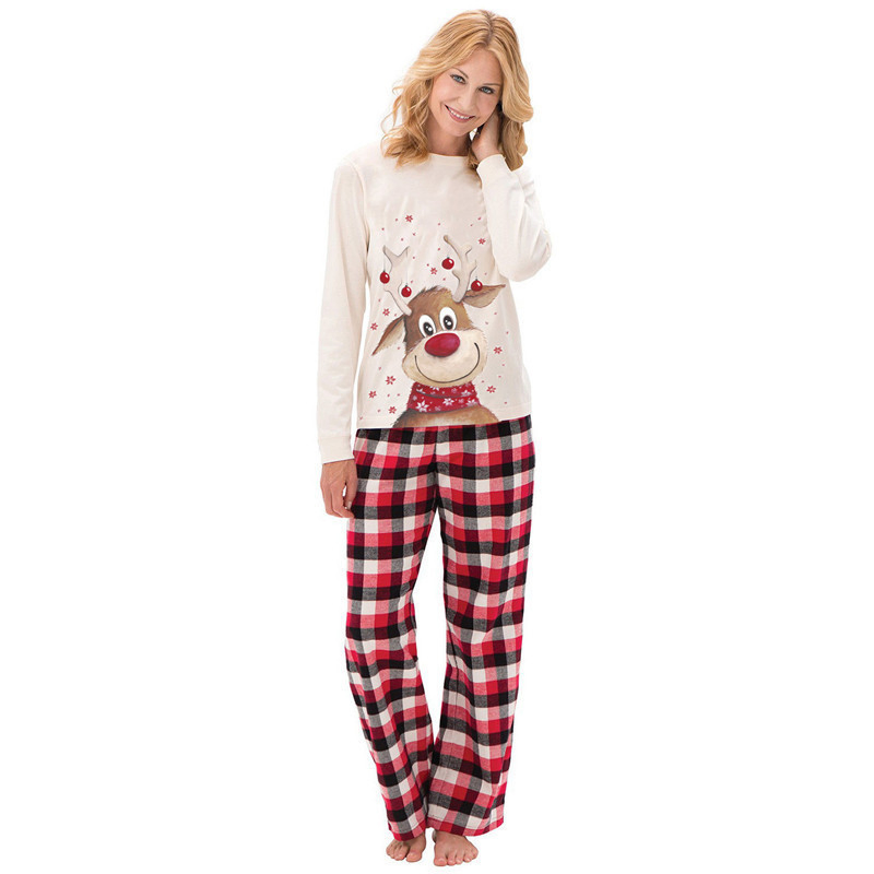 Conjunto de pijamas de manga larga para toda la familia con estampado navideño