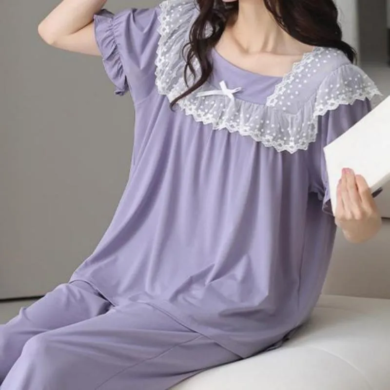Conjunto de pijama de verano para mujeres de manga corta de modal delgado y suave 2026