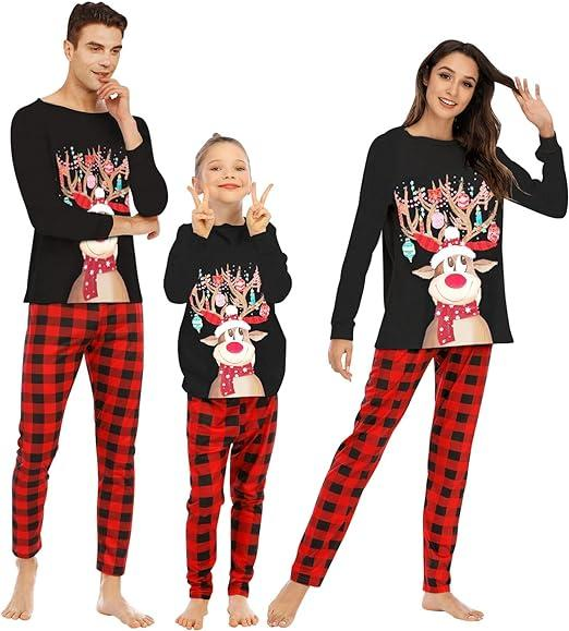 Conjuntos de pijamas navideños de manga larga para mujeres, hombres y parejas