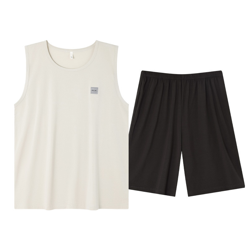 Conjunto de pijama de dos piezas fresco para hombres con chaleco sin mangas y pantalones cortos, ropa de descanso de verano personalizable