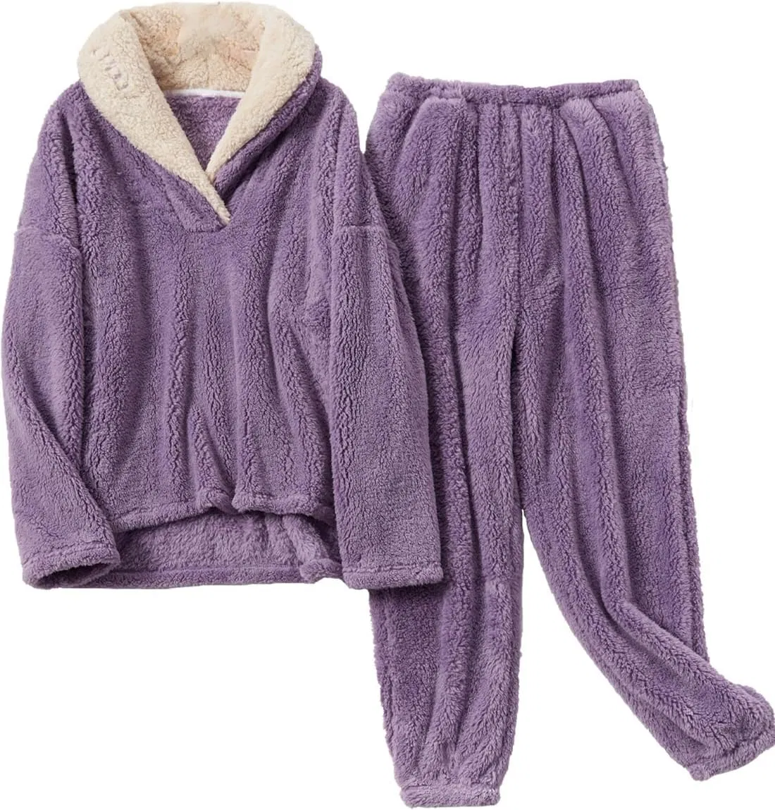 Ropa de casa Ropa de dormir Conjunto de pijamas casuales Suelto de manga larga Sudadera de forro polar y pantalones