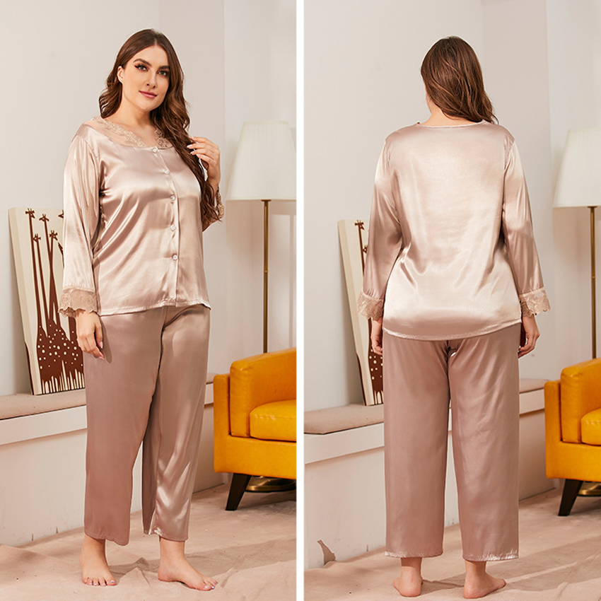 Conjunto de pijama de seda talla grande