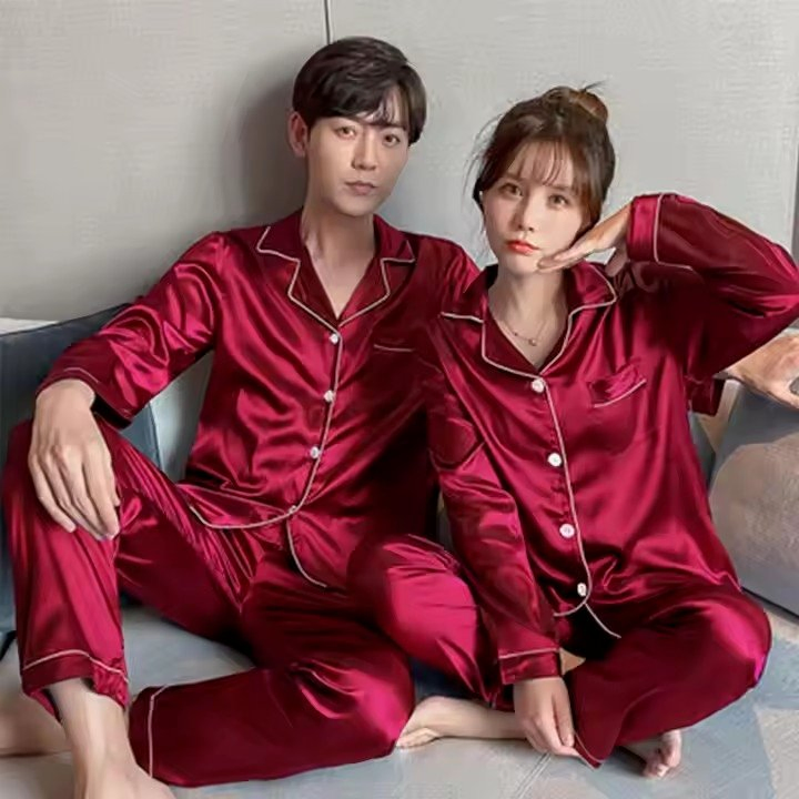 Conjunto de pijama de seda satén cómodo 2 para hombres, ropa de dormir personalizada, pijamas para el hogar