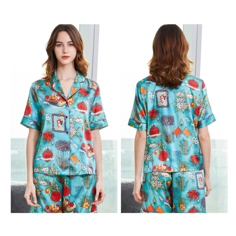 Pijama de Seda Mulberry Impresa 100% para Mujeres