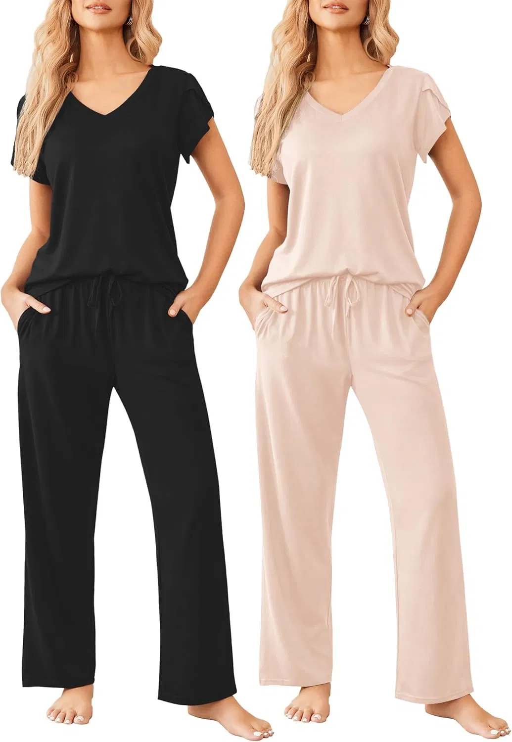 2 Conjunto de Pijamas para Mujeres de Manga Corta con Pantalones, Sets de Lounge Impresos Súper Suaves