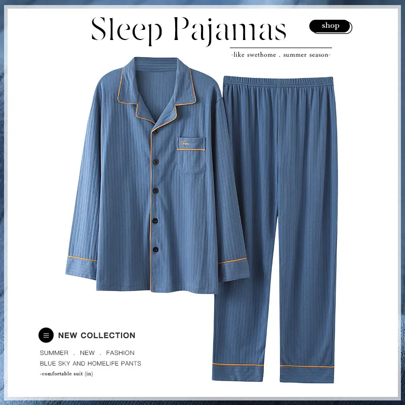 2023 Nuevo estilo de cárdigan de algodón de manga larga, conjunto de pijama de algodón de solapa, ropa de casa suave y cómoda para mujeres