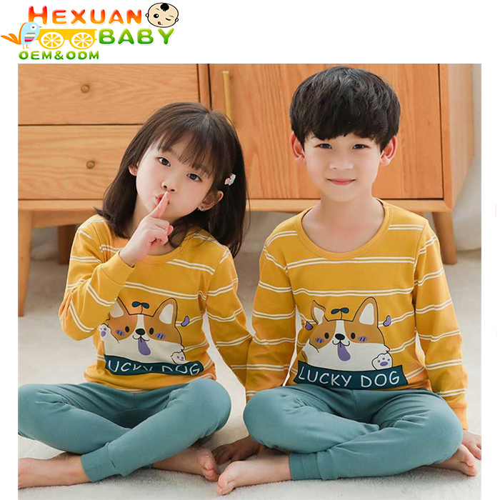 Tamaño 100-160 Primavera Otoño Pijamas Impresos de Dibujos Animados Ropa de Dormir para Niños Niñas 100% Algodón