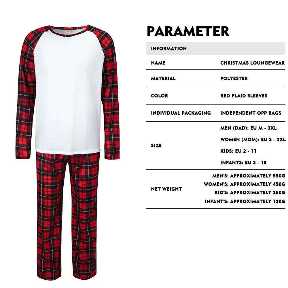 Pijamas de Navidad de sublimación base blanca para padres e hijos, loungewear de manga larga