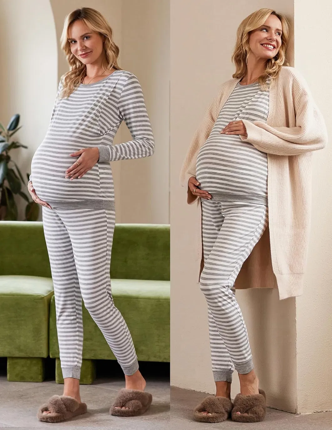 Conjunto de pijama de maternidad, camiseta de lactancia, blusas + pantalones, pijamas para embarazadas, ropa de maternidad, ropa de dormir