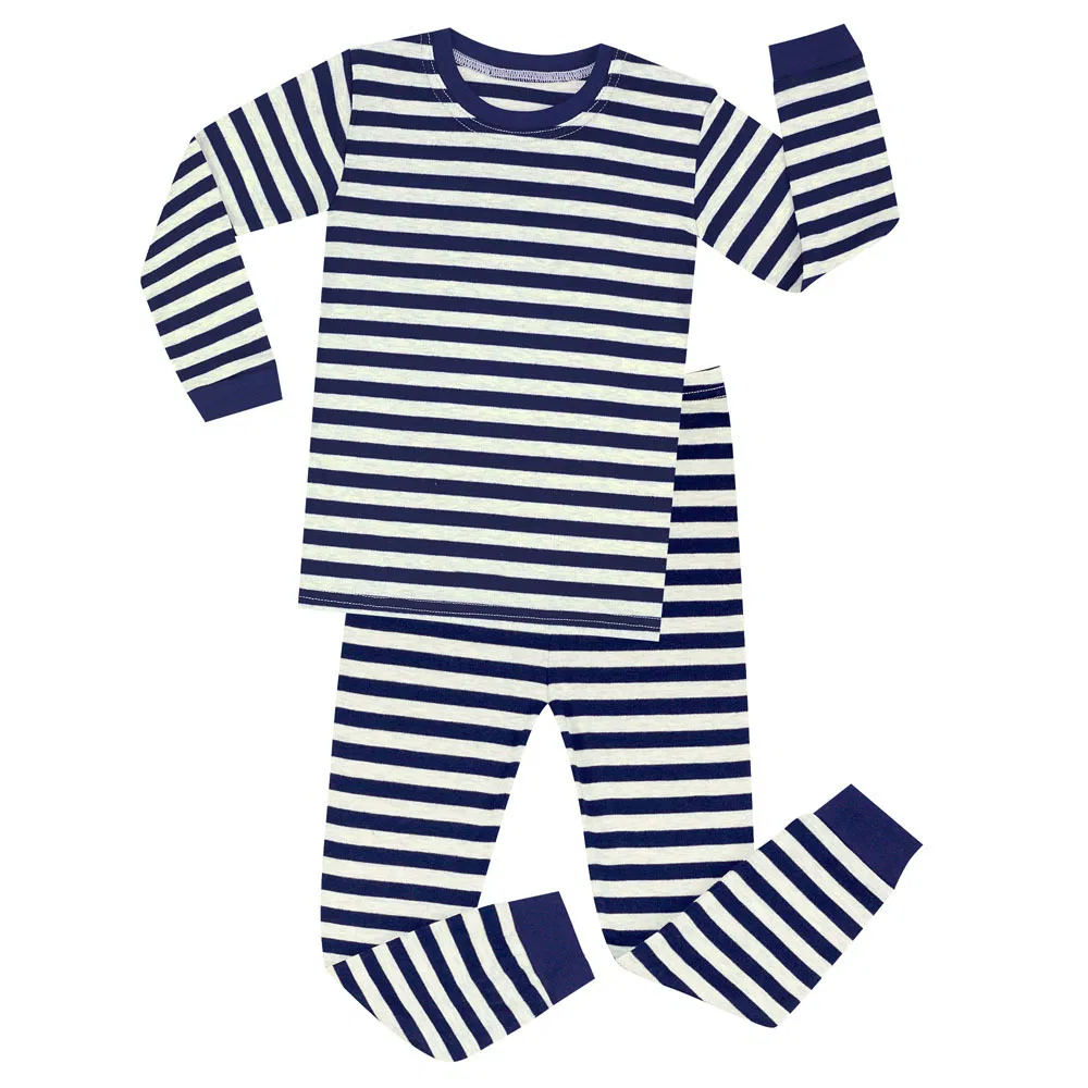 Ropa de dormir de algodón de alta calidad de manga larga a rayas para hombres, mujeres, niños y familias, atuendos casuales para fiestas navideñas