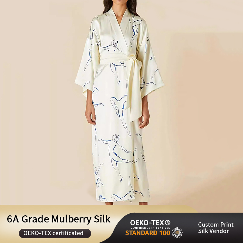 Camisón de seda pura impresa de alta calidad y elegante