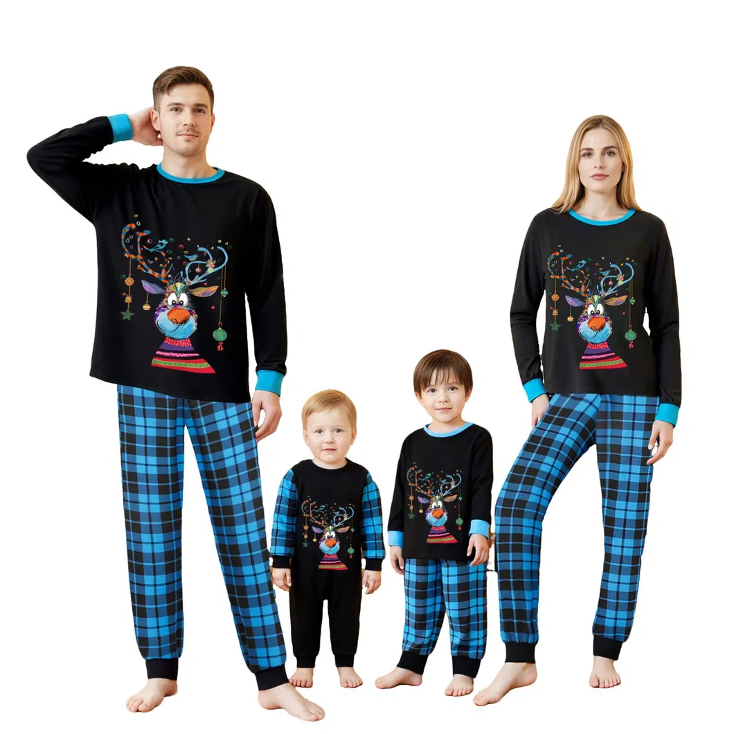 Pijamas navideños a juego para toda la familia con letras impresas de ciervos pequeños, conjunto de pijamas de algodón rojo