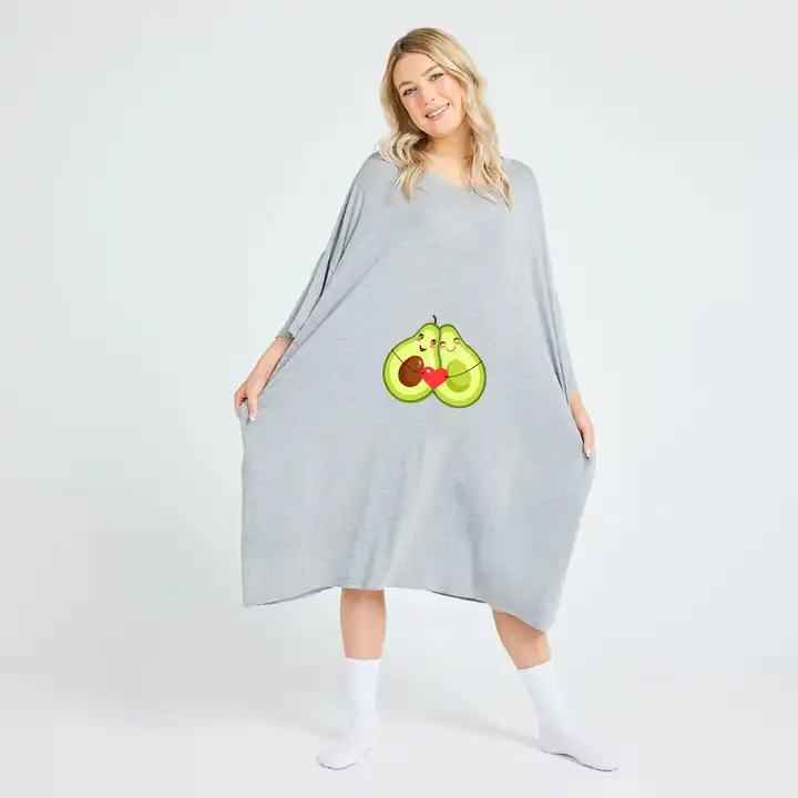 Pijama de bambú personalizado, camiseta de dormir, vestido largo para mujer - Negro