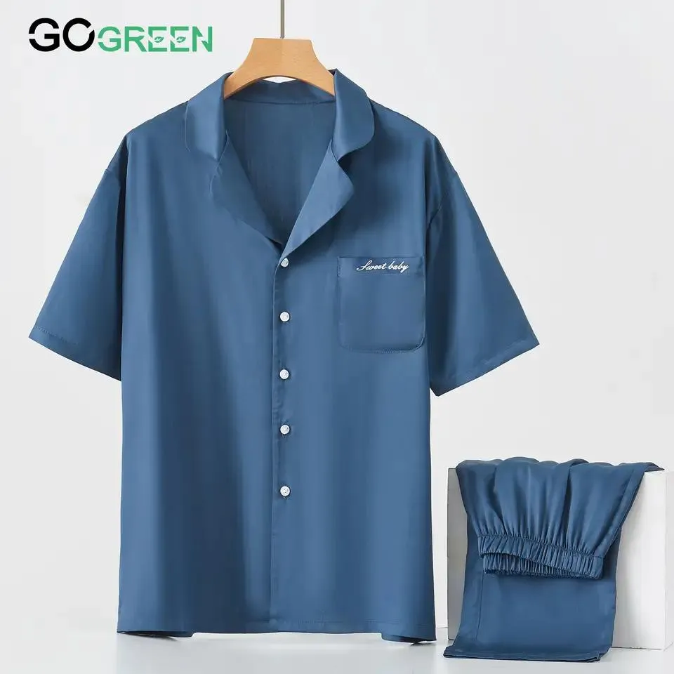 Pijamas de lyocell al por mayor 100% Con fibra orgánica conjunto de pijamas para damas de manga corta ropa de casa 2 piezas de ropa de descanso