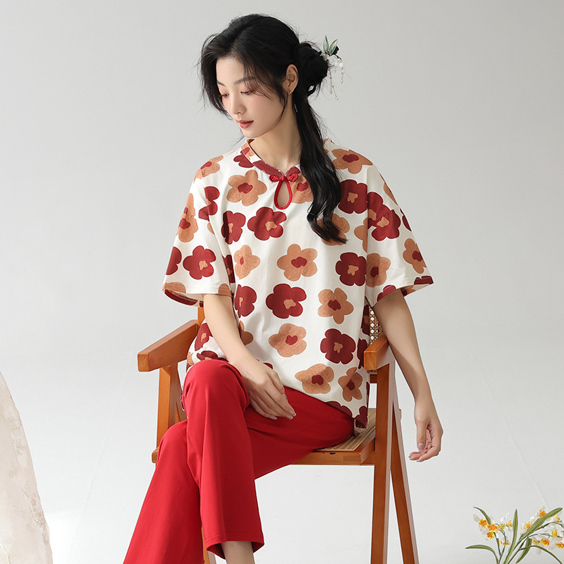 Pijamas de algodón rojos de China para mujeres