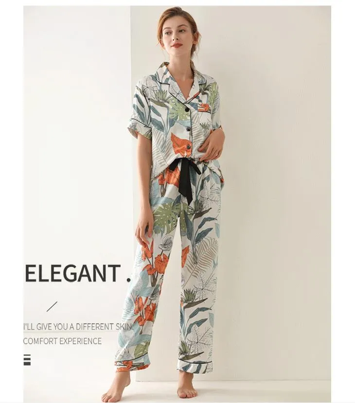 Elegante Mujeres Impresas Pijamas Ropa de Dormir y Ropa de Casa Suelta