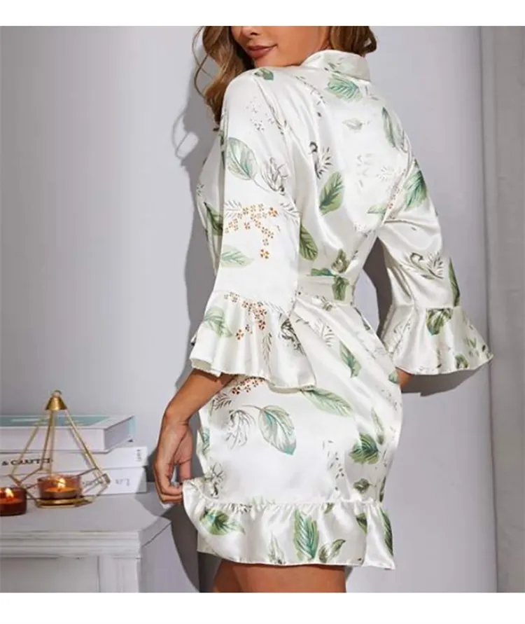 Pijamas de seda natural con estampado para mujer