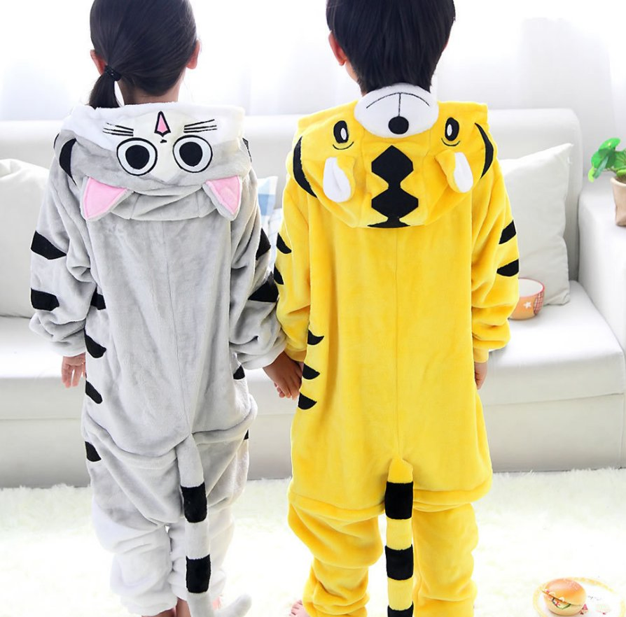 Pijama de casa de dibujos animados de animales para niños de otoño e invierno con capucha