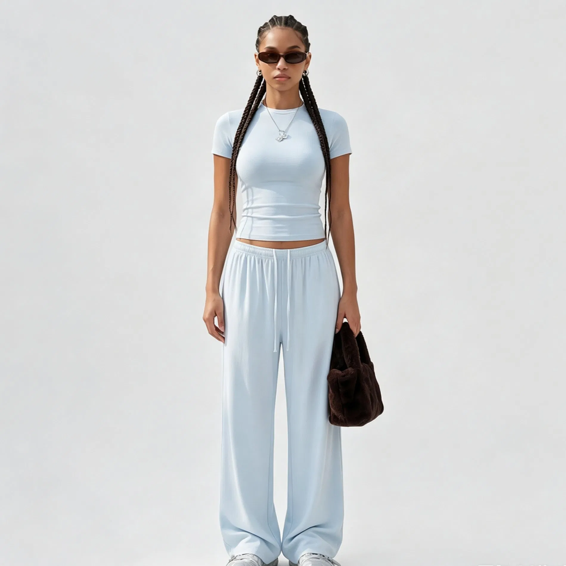 Conjunto de pijama deportivo casual de dos piezas, pantalones de cintura alta, de manga corta y de longitud completa