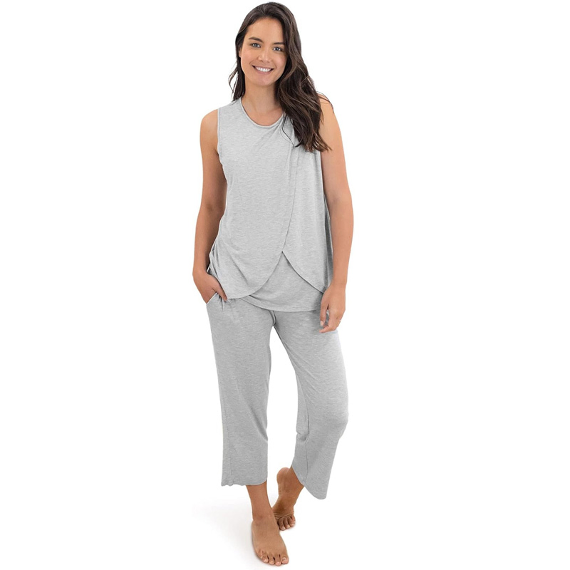 Pijamas de maternidad y conjuntos de descanso postparto para mujeres, pijamas postparto para el hospital, gris jaspeado