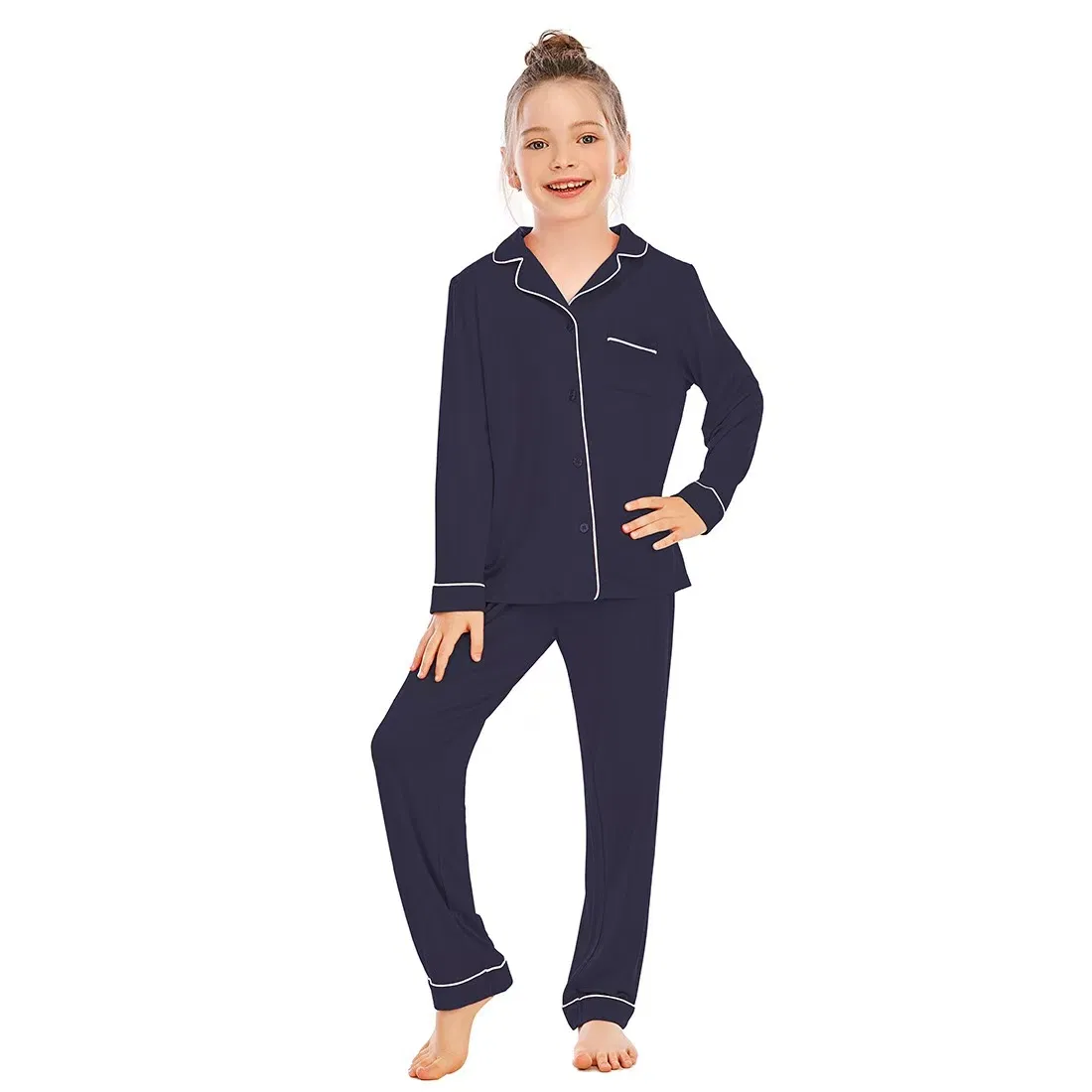 Conjunto de pijama de bambú para niños cómodo al por mayor 95% ropa de dormir transpirable de manga larga para niños ropa de casa suave