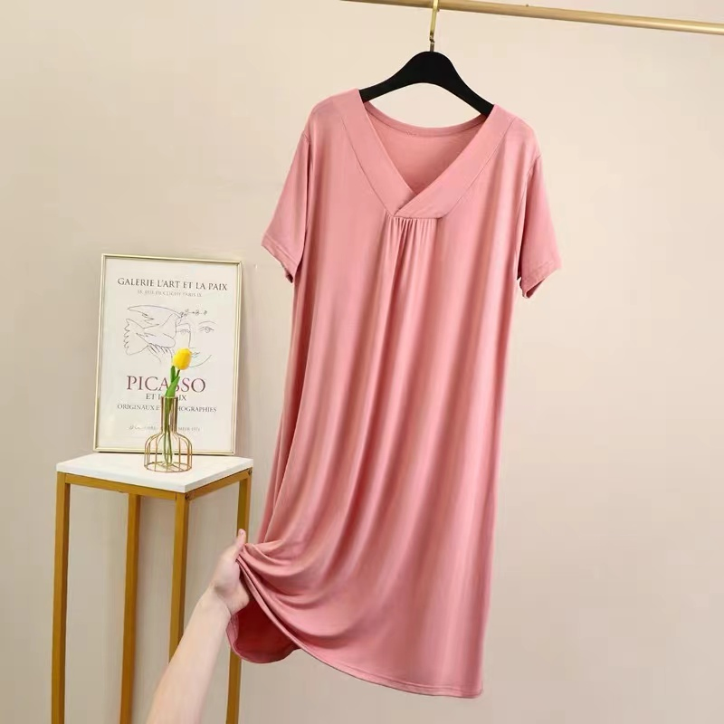 Pijamas de mujer de bambú suave en múltiples colores, pijamas sueltos de maternidad para el verano, vestido de dormir con escote en V